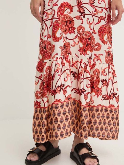 Answear.LAB sukienka kolor beżowy maxi rozkloszowana