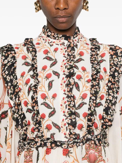 FARM Rio floral-print ruffled dress - Neutrals