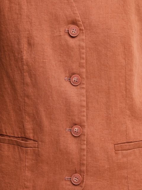 United Colors of Benetton kamizelka lniana kolor pomarańczowy jednorzędowa