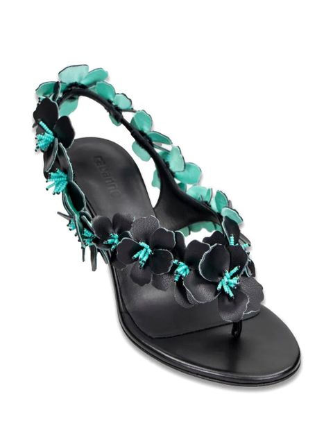 Rabanne floral-appliqué beaded sandals - Black - zdjęcie produktu nr 2