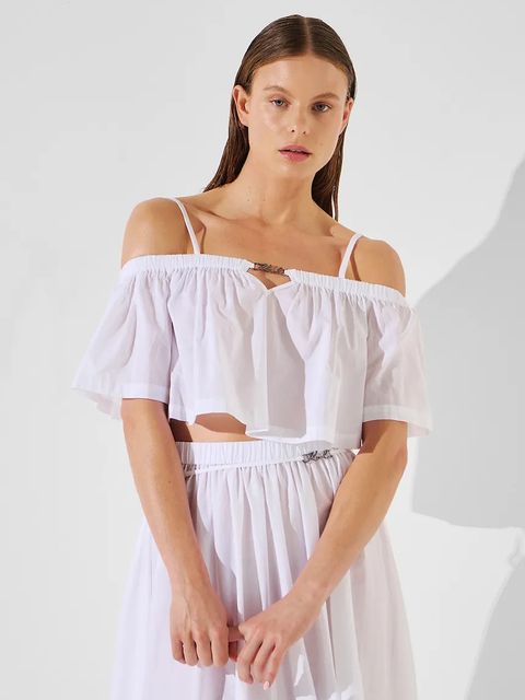 Karl Lagerfeld top bawełniany kolor biały dekolt hiszpański A2W46042 - zdjęcie produktu nr 1