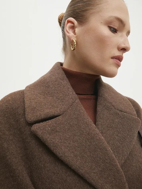 Answear Lab płaszcz wełniany kolor brązowy przejściowy oversize