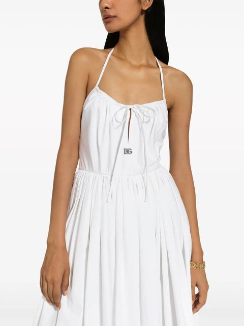 Dolce & Gabbana logo-plaque cotton halterneck dress - White