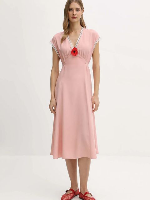 The Sleeper sukienka wiskozowa kolor różowy midi prosta PMDDR03P006L - zdjęcie produktu nr 1