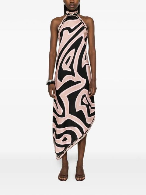 PUCCI asymmetric high-neck silk dress - Black