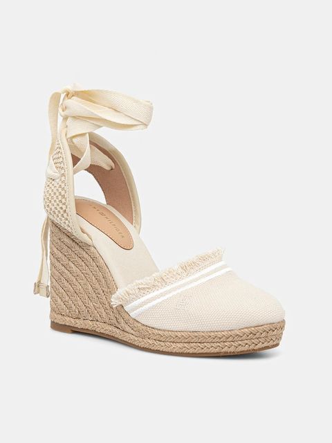 Tommy Hilfiger espadryle FRINGE CANVAS HIGH WEDGE kolor beżowy na koturnie FW0FW08878 - zdjęcie produktu nr 1
