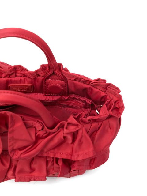 GANNI ruffled-detail tote bag - Red