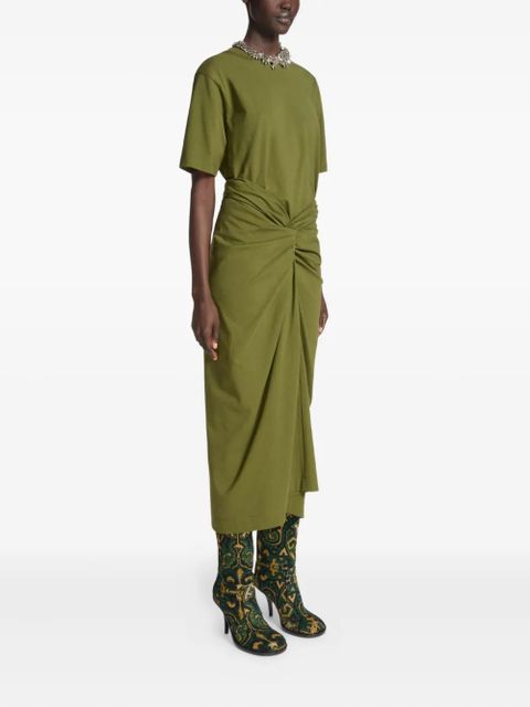 DRIES VAN NOTEN knotted jersey midi skirt - Green - zdjęcie produktu nr 2