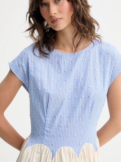 Never Fully Dressed sukienka bawełniana Monika kolor niebieski maxi rozkloszowana NFDDR2806