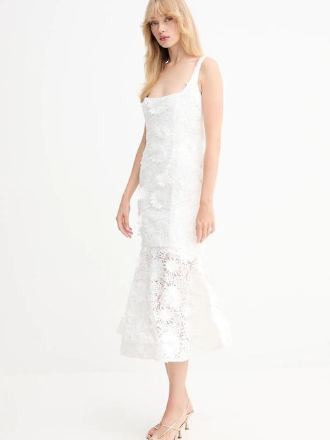 Bardot sukienka kolor biały midi rozkloszowana 60000DB