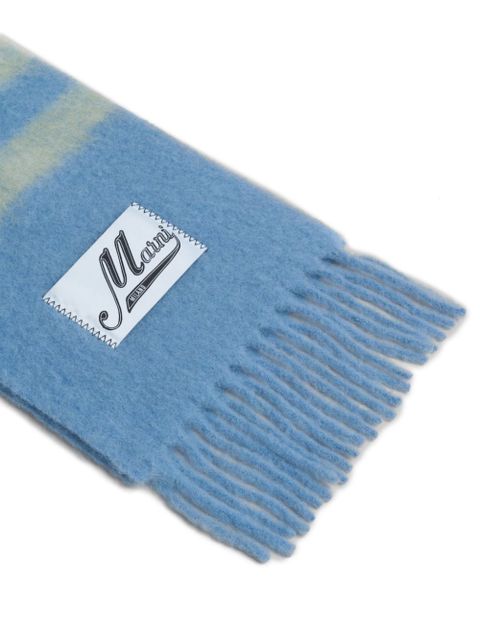 Marni fringed brushed-knit scarf - Blue