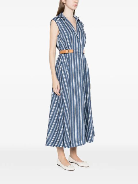 SANDRO striped belt-detail maxi dress - Blue