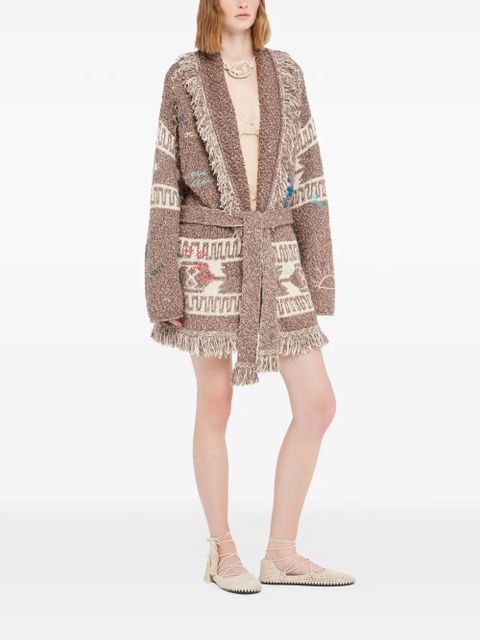 Alanui Written By The Ocean fringed patterned cardi-coat - Brown