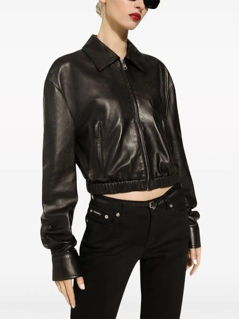 Dolce & Gabbana logo-appliqué leather jacket - Black