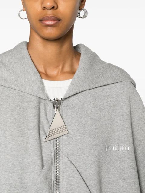 The Attico logo-embroidered draped cotton hoodie - Grey