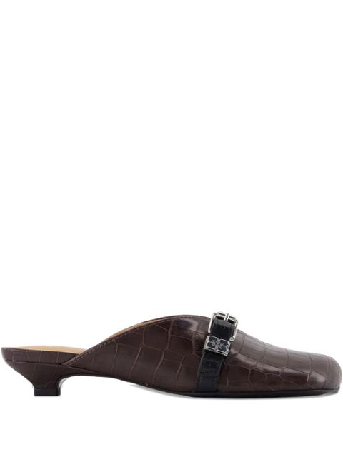 GANNI buckle-detail croco-embossed mules - Brown - zdjęcie produktu nr 1