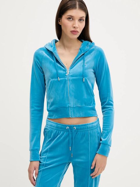 Juicy Couture bluza damska kolor niebieski z kapturem z aplikacją JCWA122001 - zdjęcie produktu nr 1