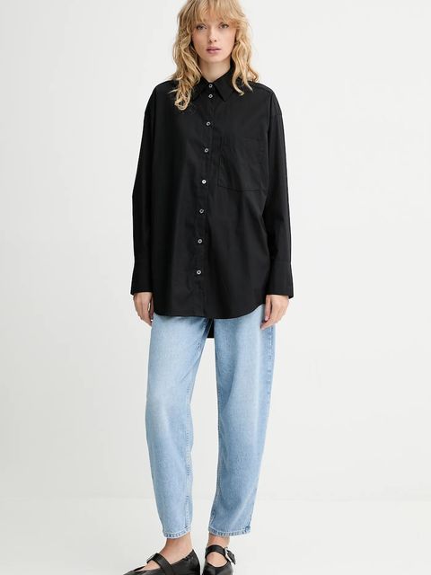 Marc O'Polo koszula damska kolor czarny relaxed z kołnierzykiem klasycznym 508113442221
