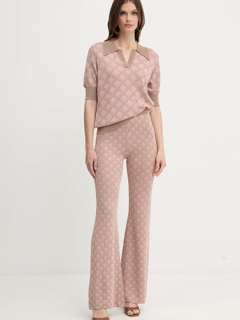 Silvian Heach spodnie z domieszką lnu ARIS damskie kolor różowy dzwony high waist GPA25201PA - zdjęcie produktu nr 2