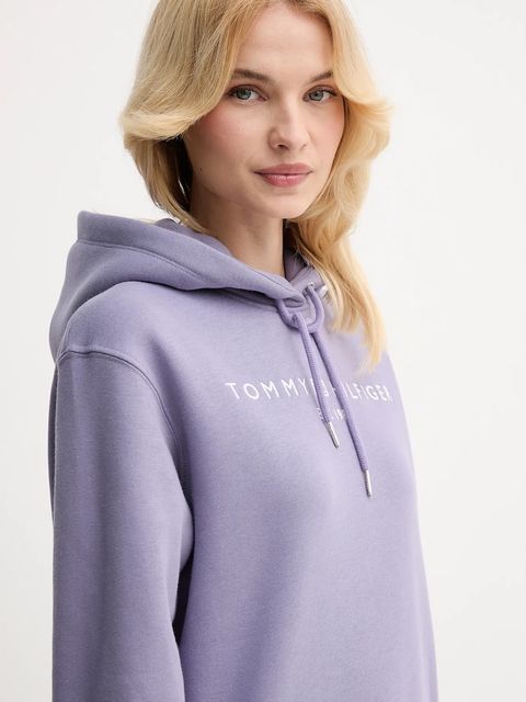 Tommy Hilfiger bluza damska kolor fioletowy z kapturem z aplikacją WW0WW43598
