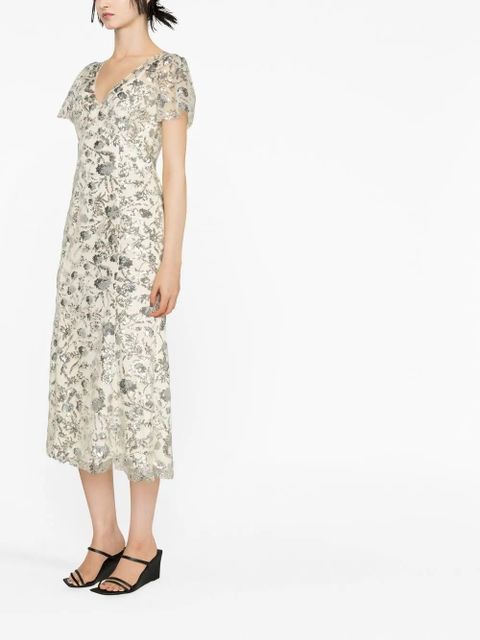 Self-Portrait sequin-embellished tulle midi dress - Neutrals - zdjęcie produktu nr 2