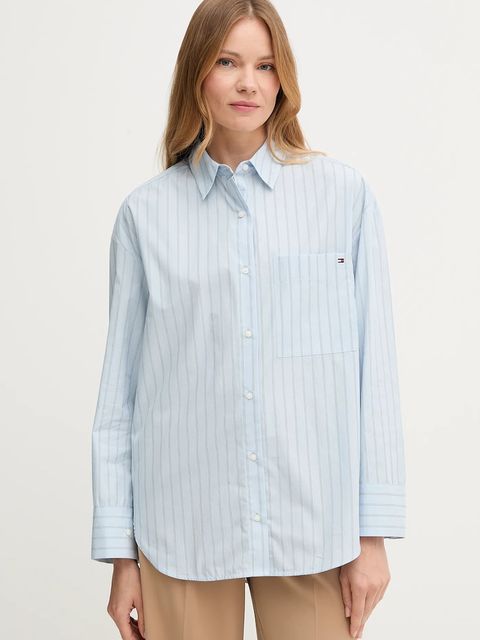 Tommy Hilfiger koszula bawełniana damska kolor niebieski relaxed z kołnierzykiem klasycznym WW0WW45892 - zdjęcie produktu nr 1