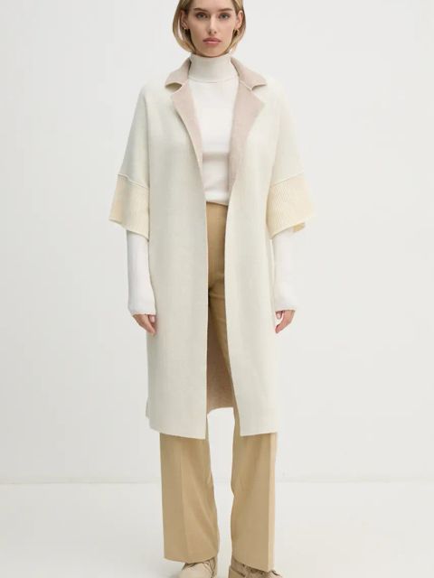 United Colors of Benetton spodnie damskie kolor beżowy proste high waist 4962DF01Z