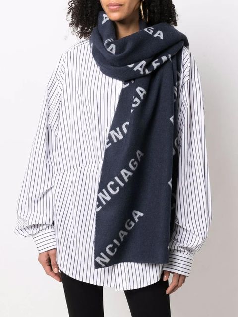 Balenciaga logo-print wool scarf - Black