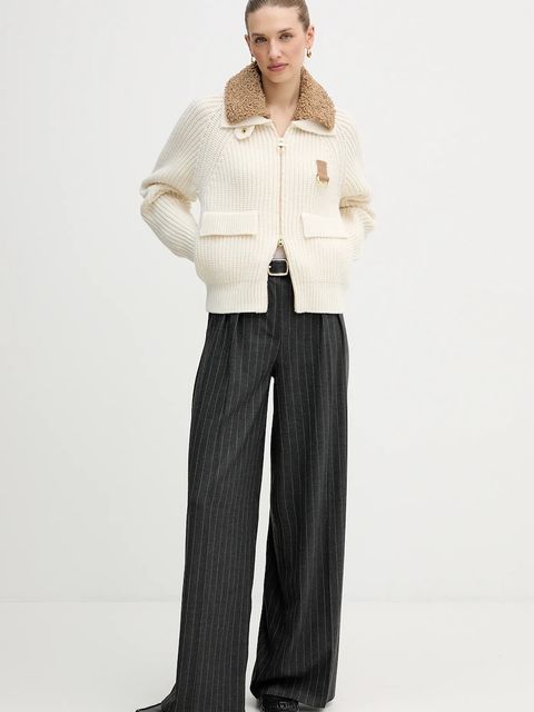 Barbour kardigan z dodatkiem wełny Marla kolor beżowy ciepły LKN1738 - zdjęcie produktu nr 2