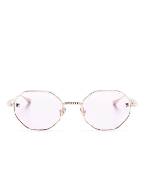 VALENTINO GARAVANI EYEWEAR Rockstud geometric-frame sunglasses - Gold - zdjęcie produktu nr 1