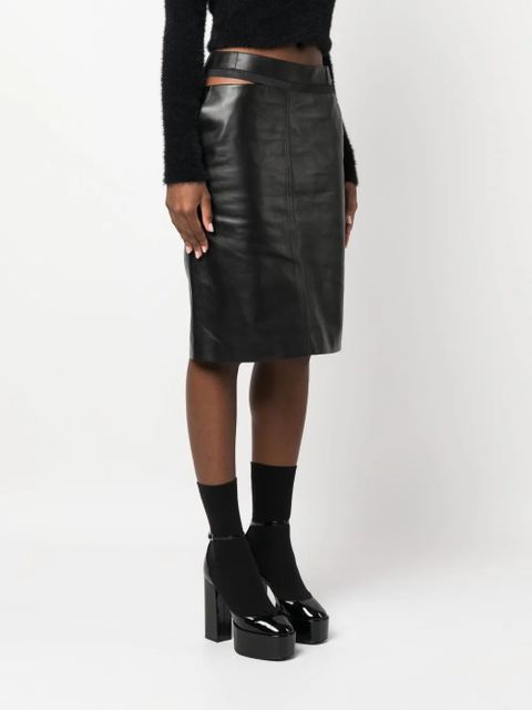 FENDI logo-waistband leather skirt - Black