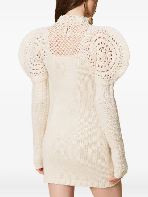 TWINSET crochet-detailed puff-sleeve dress - Neutrals