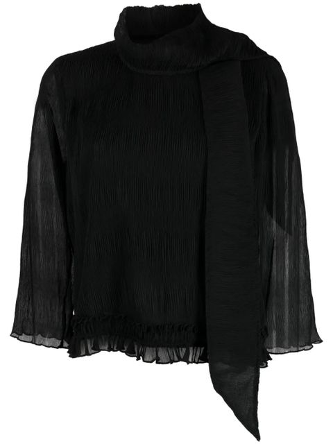 GANNI detachable-scarf plissé-effect blouse - Black - zdjęcie produktu nr 1