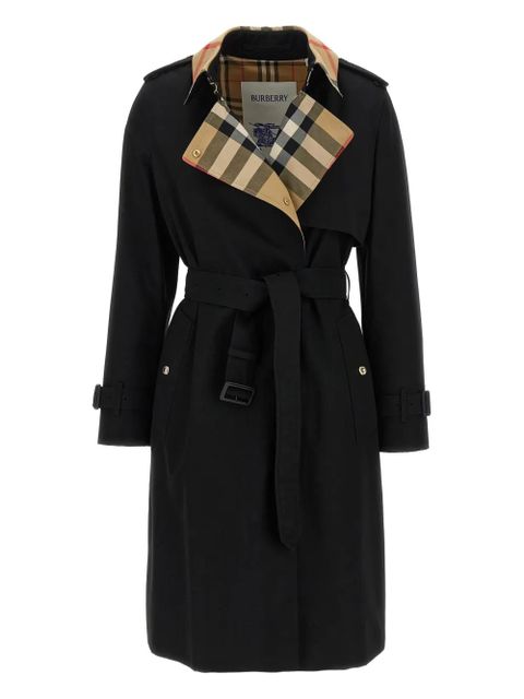 Burberry Check pattern-collar belted trench coat - Black - zdjęcie produktu nr 2