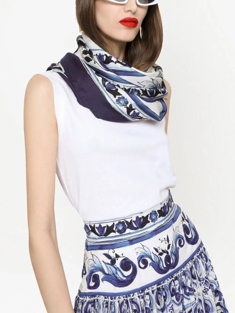 Dolce & Gabbana Majolica-print twill scarf - Blue