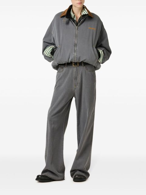 Miu Miu logo-embroidered wide-leg jeans - Grey - zdjęcie produktu nr 2