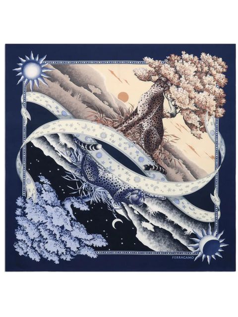 Ferragamo day & night print silk scarf - Blue - zdjęcie produktu nr 1
