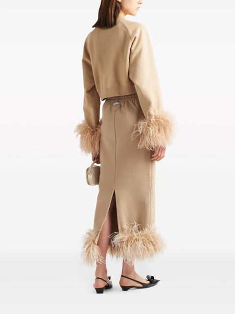 Prada feather-trim cotton midi skirt - Neutrals