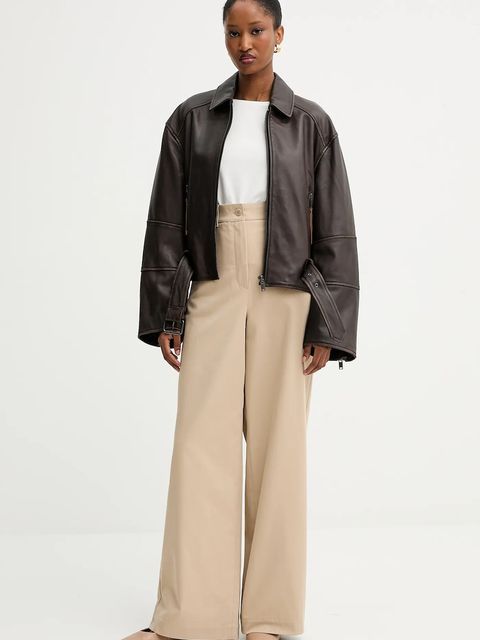 Weekend Max Mara spodnie bawełniane ALFEO damskie kolor beżowy szerokie high waist 2525136101600 - zdjęcie produktu nr 2