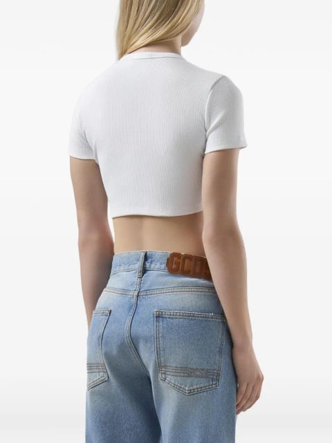 GCDS logo-embroidered crop T-shirt - White