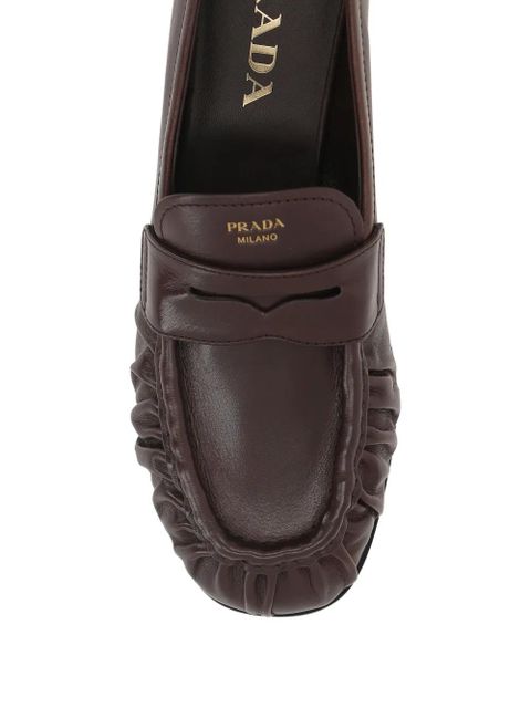 Prada pleated leather loafers - Brown