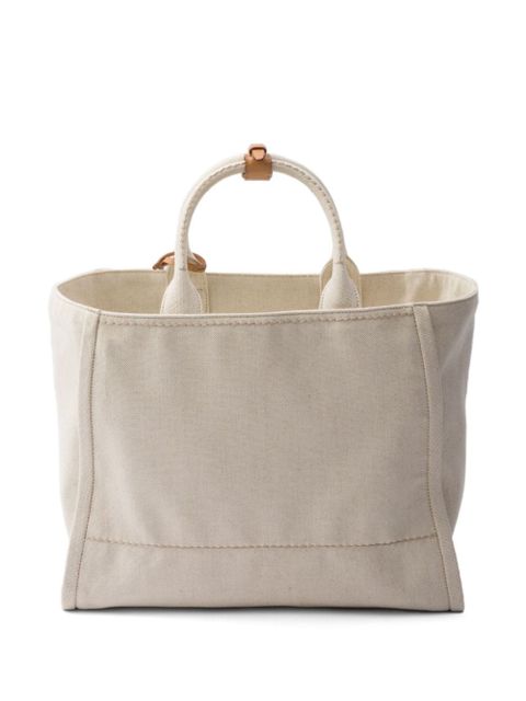 Prada large logo-appliqué tote bag - Neutrals