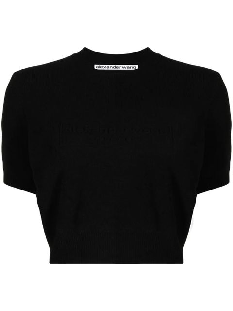 Alexander Wang logo-embossed cropped knitted top - Black - zdjęcie produktu nr 1