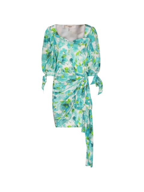 Chloé floral-print ruched midi dress - Blue - zdjęcie produktu nr 1