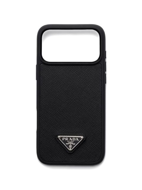 Prada enameled triangle leather phone case iPhone 17 Pro Max - Black - zdjęcie produktu nr 1