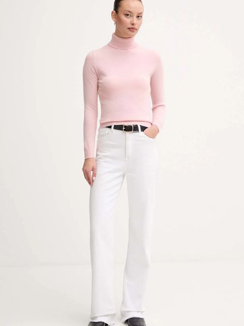 United Colors of Benetton sweter wełniany damski kolor różowy z golfem 1002D2348 - zdjęcie produktu nr 2