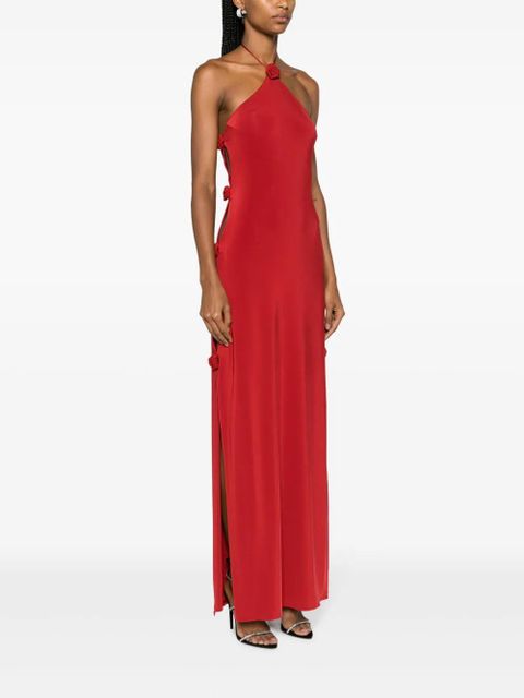 Magda Butrym Rosette floral-detailed halterneck maxi dress - Red