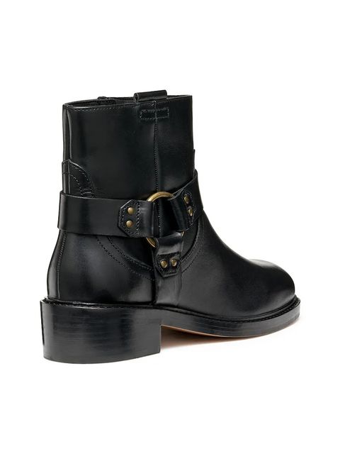 Geox botki skórzane D NALVIA damskie kolor czarny na płaskim obcasie D565QB 000FF C9999