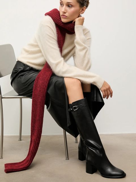 Answear.LAB kozaki skórzane damskie kolor czarny na słupku - zdjęcie produktu nr 1