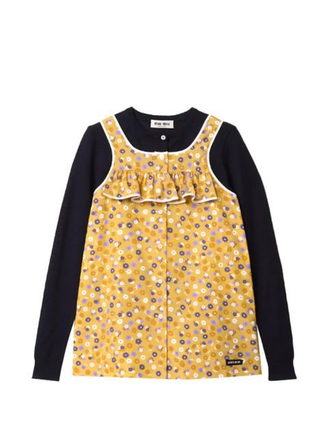 Miu Miu floral-print ruffled top - Yellow - zdjęcie produktu nr 1